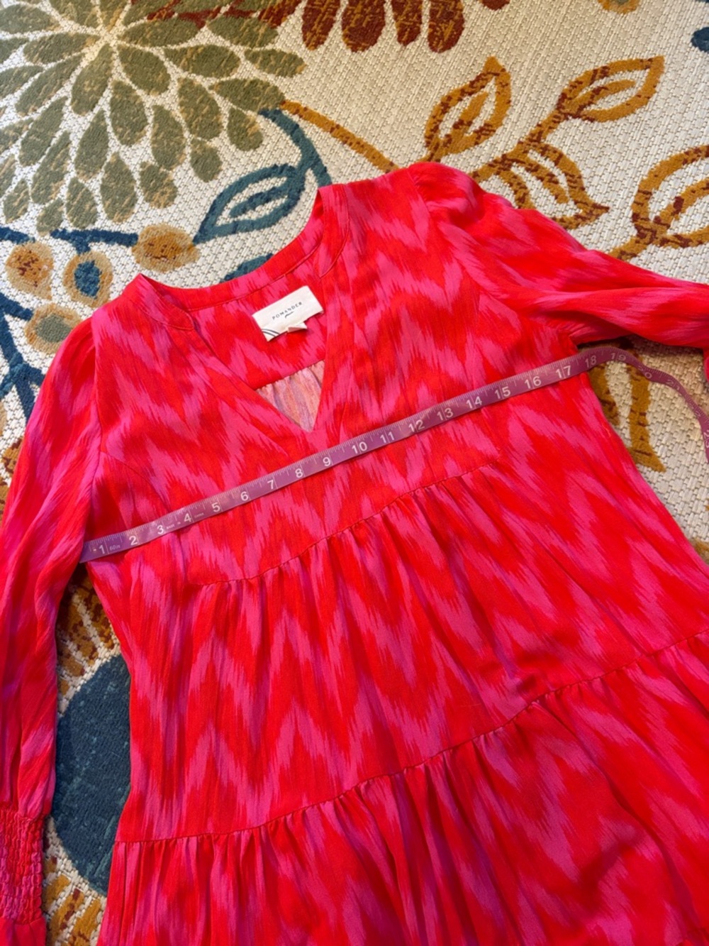 Pomander Place Bright Pink Zigzag Tiered Dress size S - Picture 3 of 6